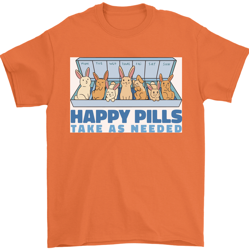 Bunny Rabbit Happy Pills Antidepressant Mens T-Shirt 100% Cotton Orange
