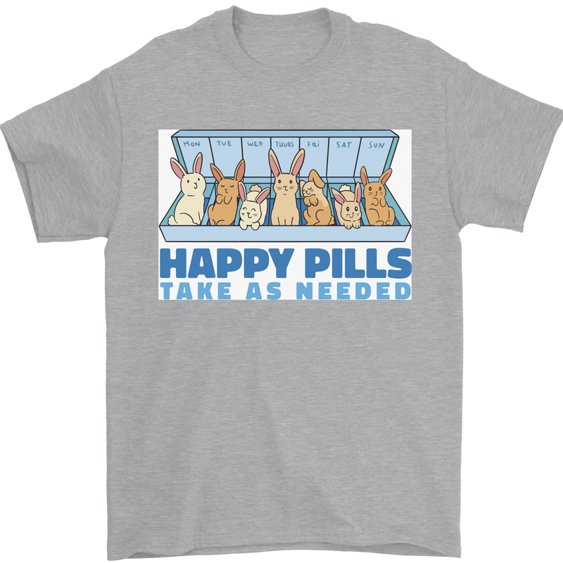 Bunny Rabbit Happy Pills Antidepressant Mens T-Shirt 100% Cotton Sports Grey