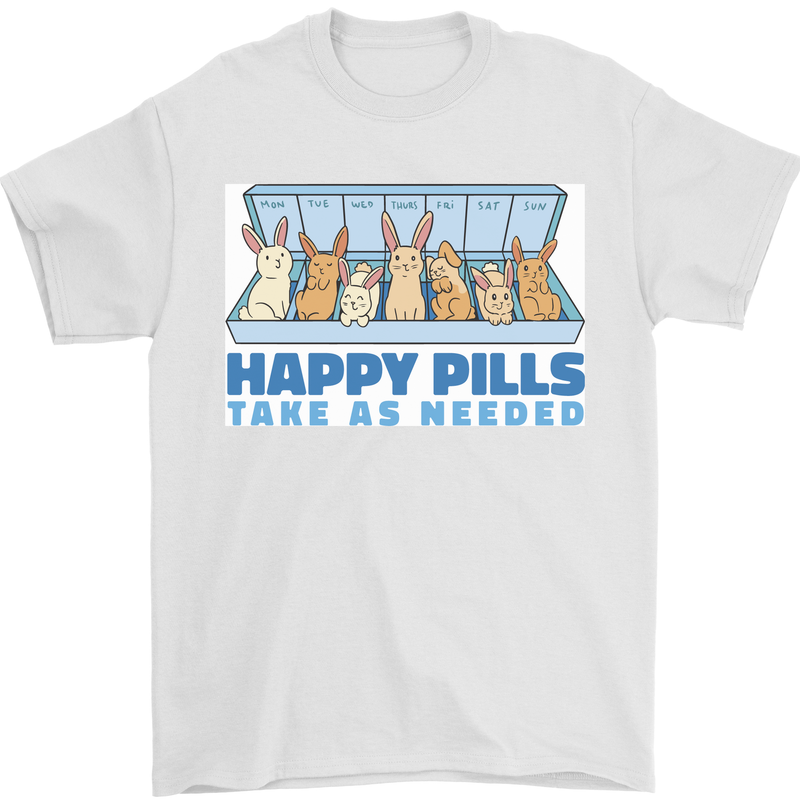 Bunny Rabbit Happy Pills Antidepressant Mens T-Shirt 100% Cotton White
