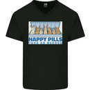 Bunny Rabbit Happy Pills Antidepressant Mens V-Neck Cotton T-Shirt Black
