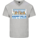 Bunny Rabbit Happy Pills Antidepressant Mens V-Neck Cotton T-Shirt Sports Grey
