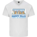 Bunny Rabbit Happy Pills Antidepressant Mens V-Neck Cotton T-Shirt White