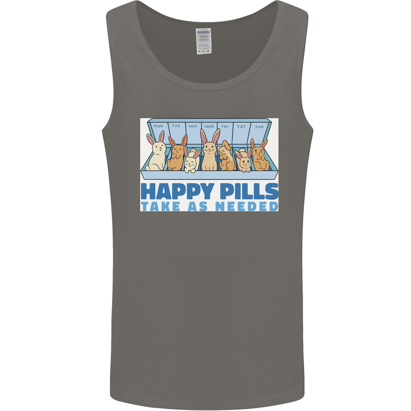 Bunny Rabbit Happy Pills Antidepressant Mens Vest Tank Top Charcoal