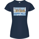 Bunny Rabbit Happy Pills Antidepressant Womens Petite Cut T-Shirt Navy Blue