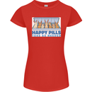 Bunny Rabbit Happy Pills Antidepressant Womens Petite Cut T-Shirt Red