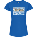 Bunny Rabbit Happy Pills Antidepressant Womens Petite Cut T-Shirt Royal Blue