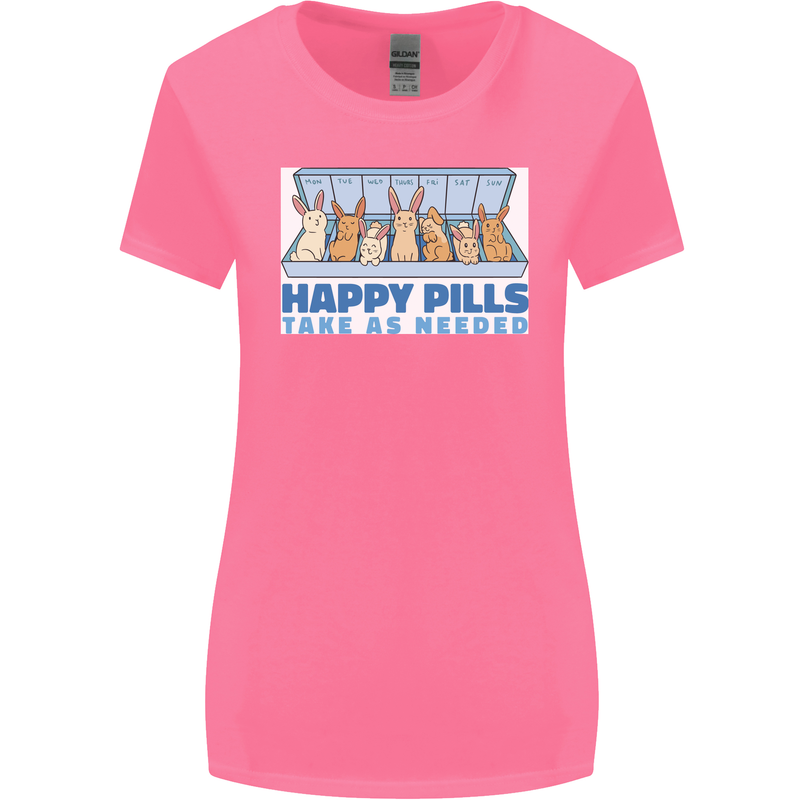 Bunny Rabbit Happy Pills Antidepressant Womens Wider Cut T-Shirt Azalea