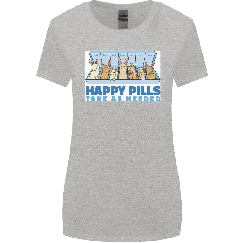 Bunny Rabbit Happy Pills Antidepressant Womens Wider Cut T-Shirt Sports Grey