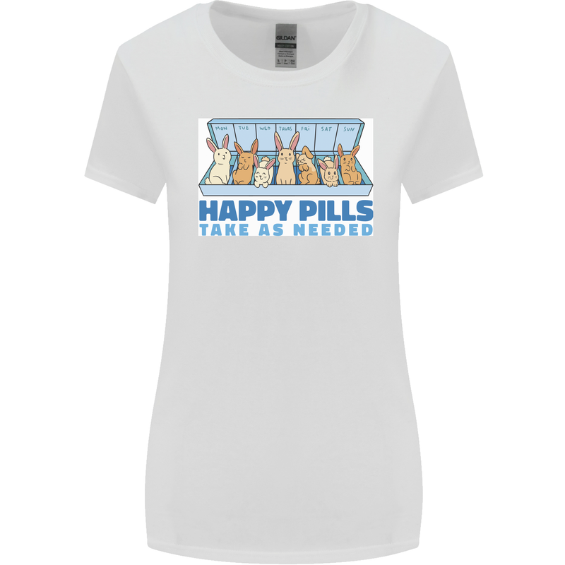 Bunny Rabbit Happy Pills Antidepressant Womens Wider Cut T-Shirt White