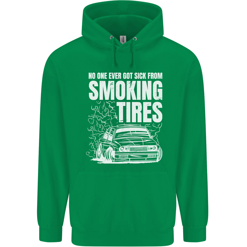 Burning Tires Car Drifting Childrens Kids Hoodie Irish Green