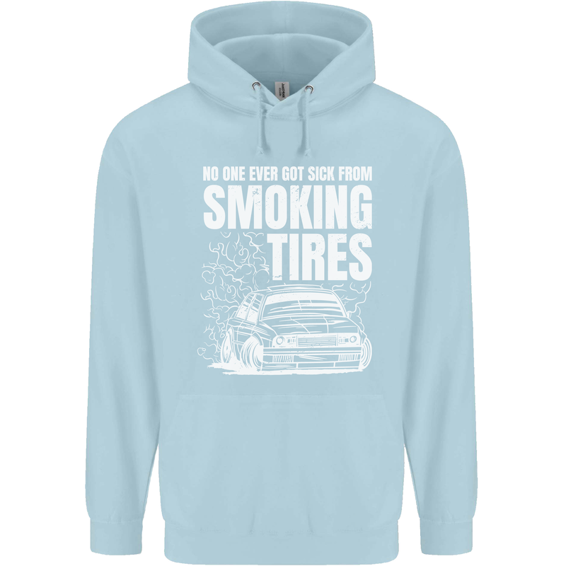 Burning Tires Car Drifting Childrens Kids Hoodie Light Blue