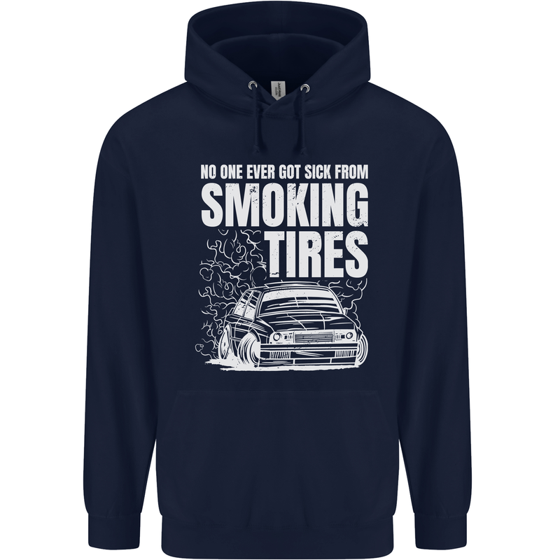 Burning Tires Car Drifting Childrens Kids Hoodie Navy Blue