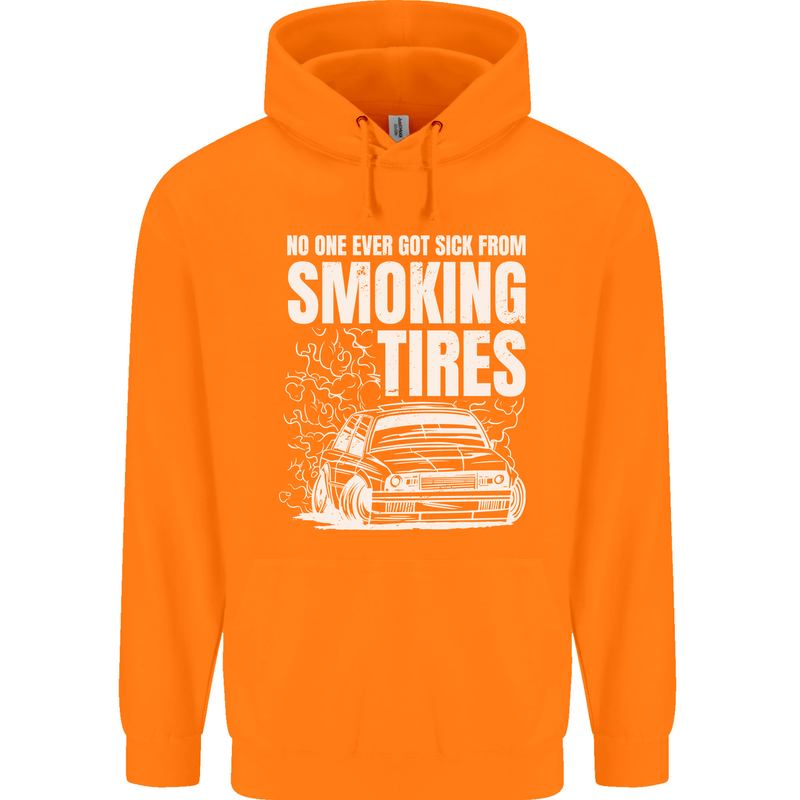 Burning Tires Car Drifting Childrens Kids Hoodie Orange