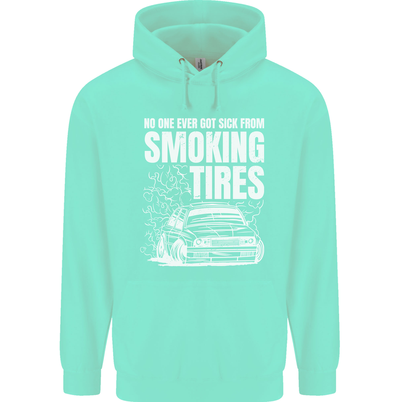 Burning Tires Car Drifting Childrens Kids Hoodie Peppermint