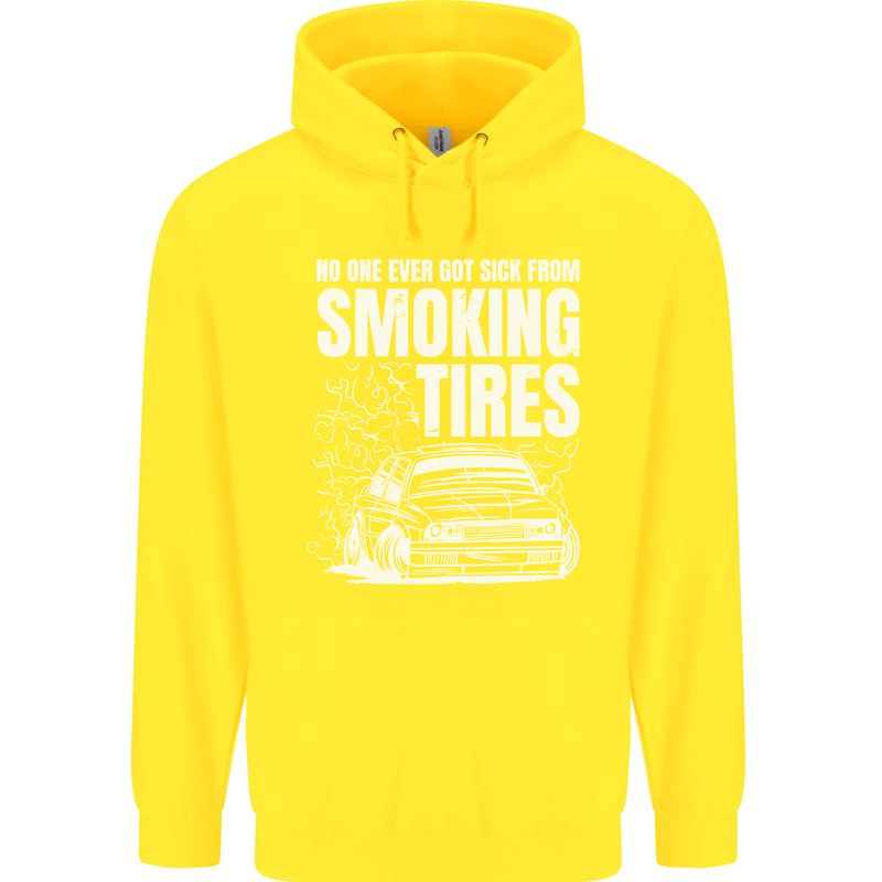 Burning Tires Car Drifting Childrens Kids Hoodie Yellow