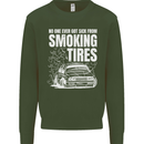 Burning Tires Car Drifting Kids Sweatshirt Jumper Forest Green