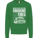 Burning Tires Car Drifting Kids Sweatshirt Jumper Irish Green
