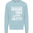 Burning Tires Car Drifting Kids Sweatshirt Jumper Light Blue