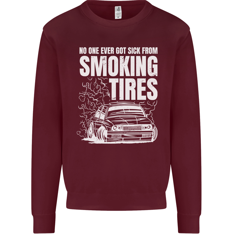 Burning Tires Car Drifting Kids Sweatshirt Jumper Maroon