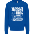 Burning Tires Car Drifting Kids Sweatshirt Jumper Royal Blue
