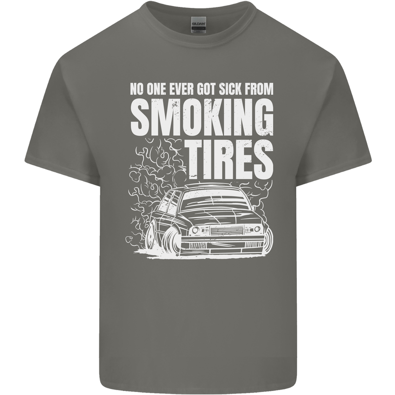Burning Tires Car Drifting Mens Cotton T-Shirt Tee Top Charcoal
