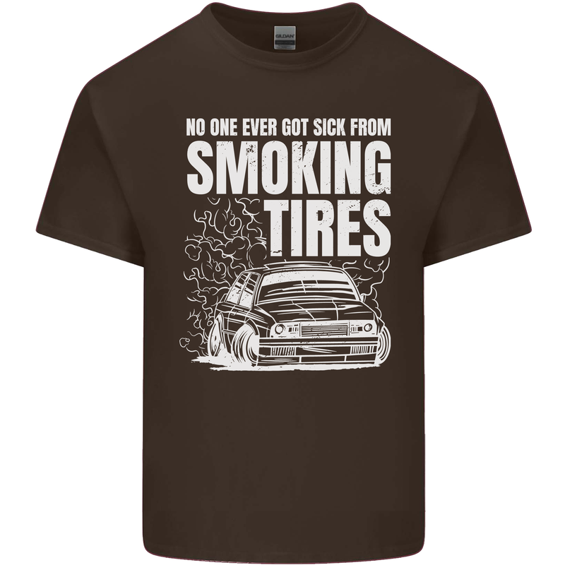 Burning Tires Car Drifting Mens Cotton T-Shirt Tee Top Dark Chocolate