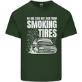 Burning Tires Car Drifting Mens Cotton T-Shirt Tee Top Forest Green
