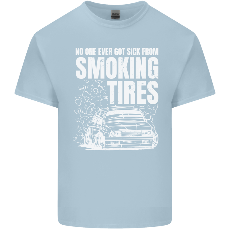 Burning Tires Car Drifting Mens Cotton T-Shirt Tee Top Light Blue