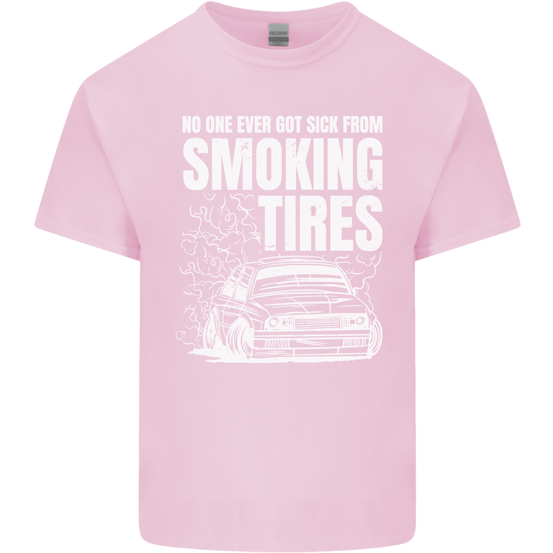 Burning Tires Car Drifting Mens Cotton T-Shirt Tee Top Light Pink