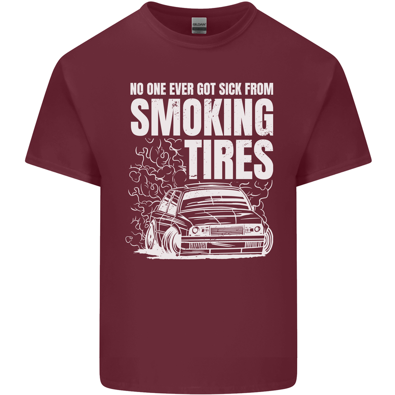 Burning Tires Car Drifting Mens Cotton T-Shirt Tee Top Maroon