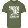 Burning Tires Car Drifting Mens Cotton T-Shirt Tee Top Military Green