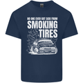 Burning Tires Car Drifting Mens Cotton T-Shirt Tee Top Navy Blue