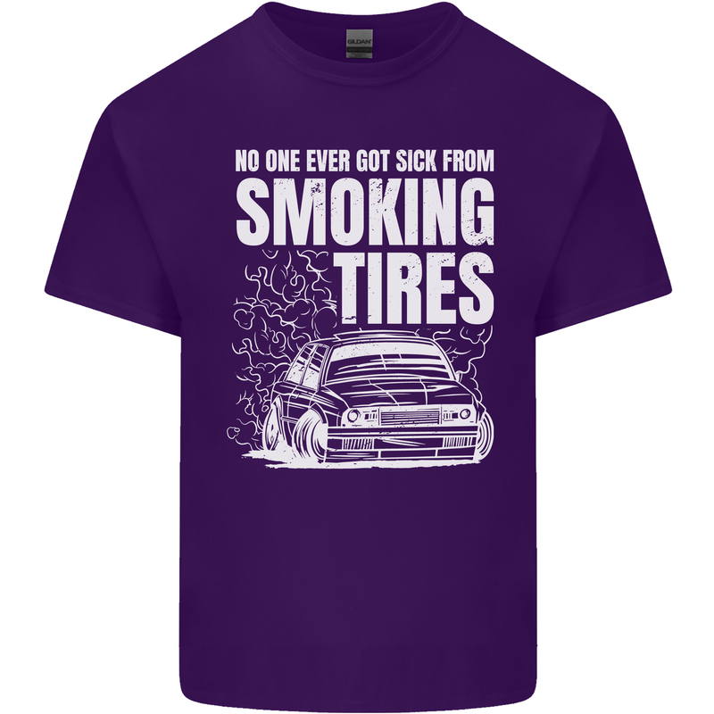 Burning Tires Car Drifting Mens Cotton T-Shirt Tee Top Purple