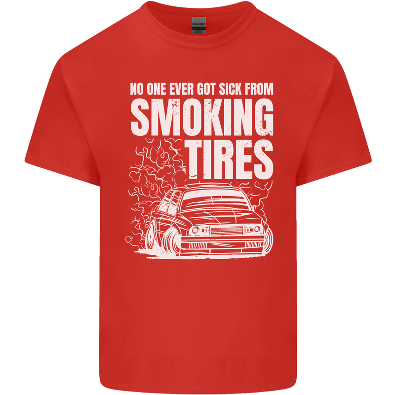 Burning Tires Car Drifting Mens Cotton T-Shirt Tee Top Red