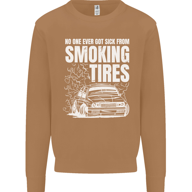 Burning Tires Car Drifting Mens Sweatshirt Jumper Caramel Latte