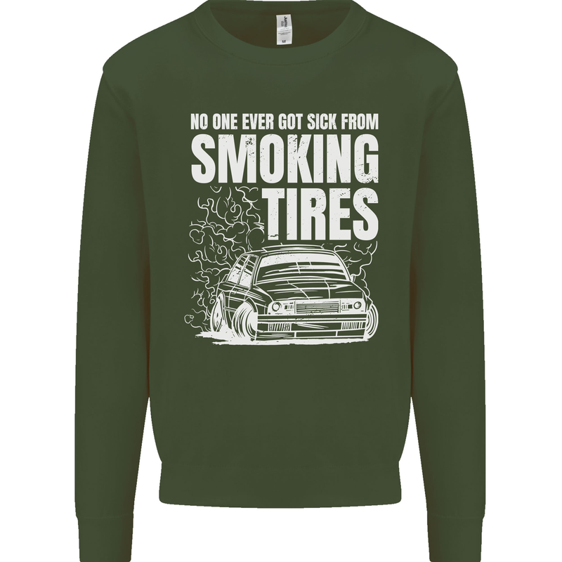 Burning Tires Car Drifting Mens Sweatshirt Jumper Forest Green