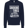 Burning Tires Car Drifting Mens Sweatshirt Jumper Navy Blue