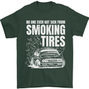 Burning Tires Car Drifting Mens T-Shirt 100% Cotton Forest Green
