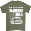 Burning Tires Car Drifting Mens T-Shirt 100% Cotton Military Green
