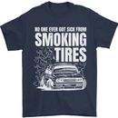 Burning Tires Car Drifting Mens T-Shirt 100% Cotton Navy Blue