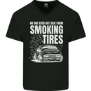 Burning Tires Car Drifting Mens V-Neck Cotton T-Shirt Black
