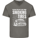 Burning Tires Car Drifting Mens V-Neck Cotton T-Shirt Charcoal