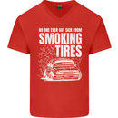 Burning Tires Car Drifting Mens V-Neck Cotton T-Shirt Red