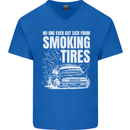 Burning Tires Car Drifting Mens V-Neck Cotton T-Shirt Royal Blue