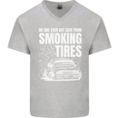 Burning Tires Car Drifting Mens V-Neck Cotton T-Shirt Sports Grey