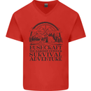 Bushcraft Outdoor Survival Adventure Mens V-Neck Cotton T-Shirt Red