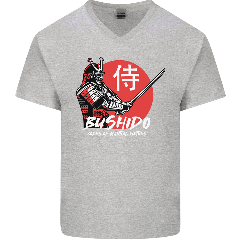 Bushido Samurai Warrior Sword Ronin MMA Mens V-Neck Cotton T-Shirt Sports Grey