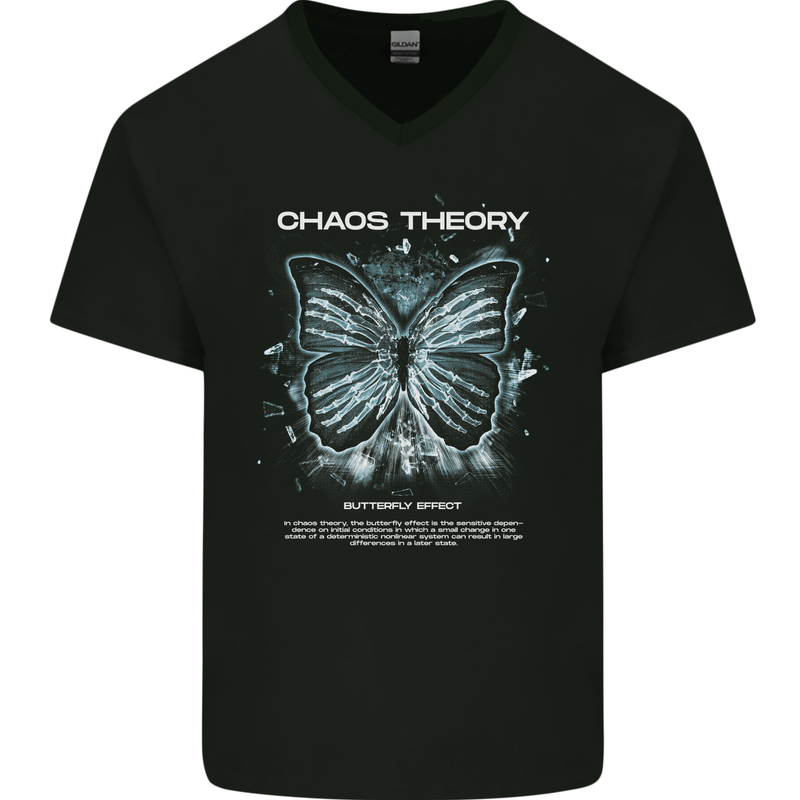 Butterfly Effect Chaos Theory Science Mens V-Neck Cotton T-Shirt Black