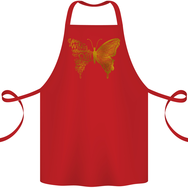 Butterfly Inspirational Quote Rhopalocera Cotton Apron 100% Organic Red