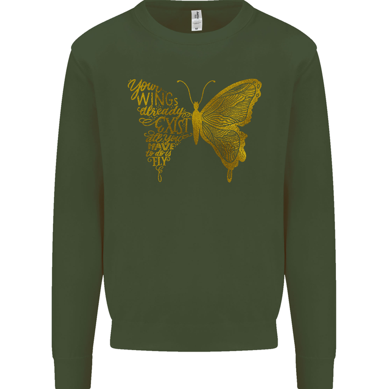 Butterfly Inspirational Quote Rhopalocera Kids Sweatshirt Jumper Forest Green